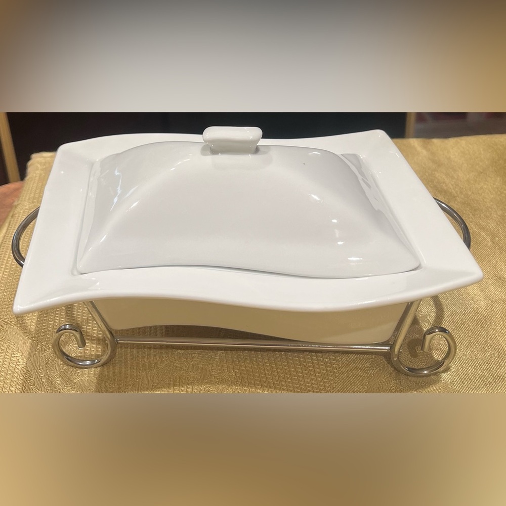 Elegant Ceramic Covered Dish with Stand